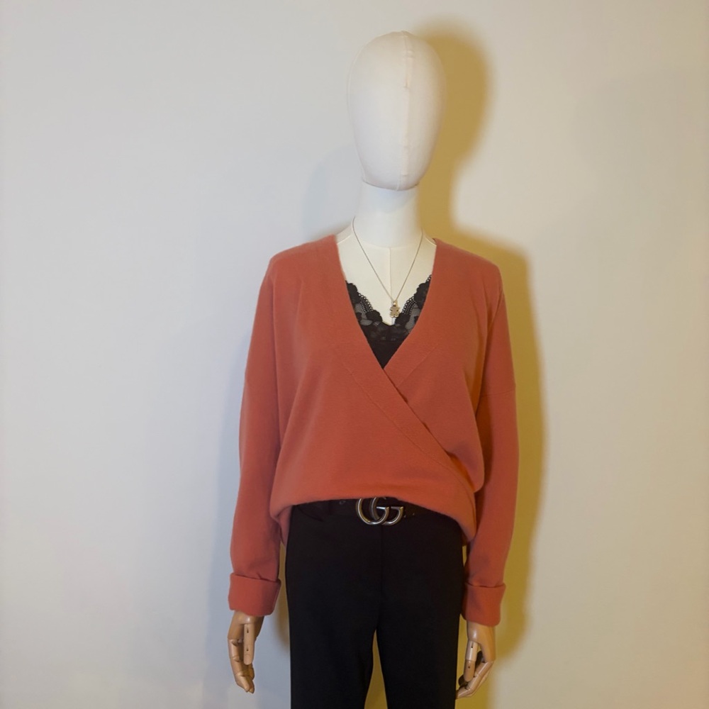 SUNDANCE GLORIA 100% Cashmere Faux Wrap V-Neck Sweater Orange NWOT Size XL